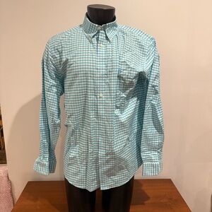 Brooks Brothers Aqua Plaid Non-Iron Button Down Shirt Sz XL Regent Long Sleeve